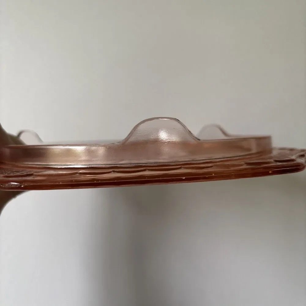 Vintage Pink Depression Glass Granny Cottage Cake Plate Mayfair Open Rose 1930s